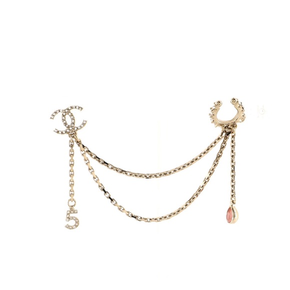 BNIB Chanel Crystal Star 5 Drop Earrings Ear Cuffs Gold Pink AB8063 B07810 NH435 - Picture 7 of 9